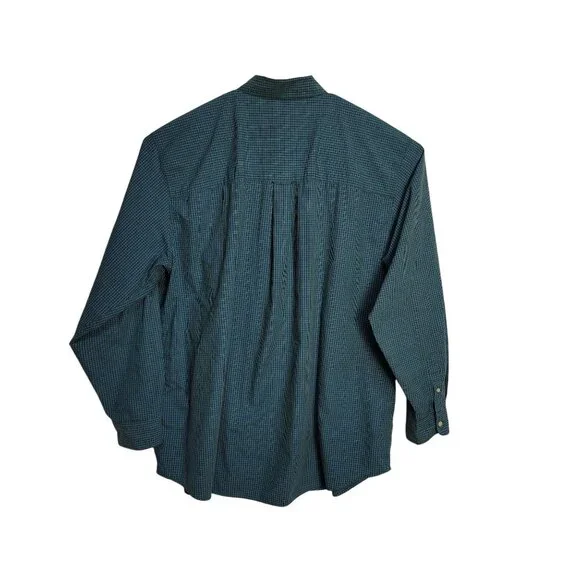 Chaps Mens 3XLT Easy Care Button-Down Green and Blue Plaid Long Sleeve Shirt - Picture 5 of 7